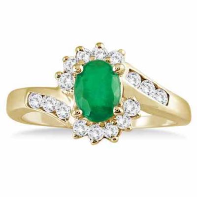 1 Carat Emerald Diamond Flower Twist Ring, 14K Gold -  - PRR50683EM