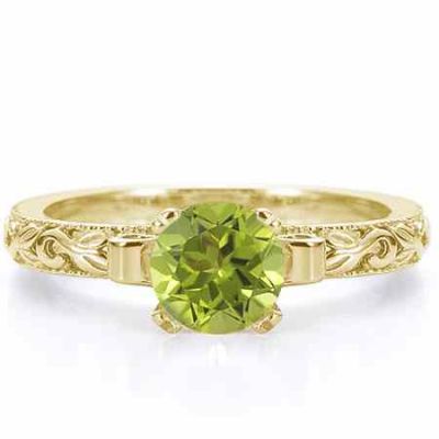 1 Carat Floral Green Peridot Engagement Ring, 14K Yellow Gold -  - EGR3900PDY