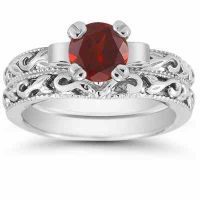 Garnet 1 Carat Bridal Ring Set in Sterling Silver