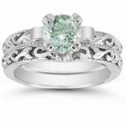 Green Amethyst 1 Carat Bridal Ring Set in Sterling Silver