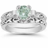 Green Amethyst 1 Carat Bridal Ring Set in Sterling Silver