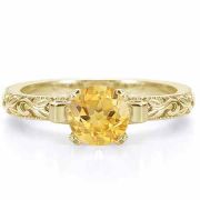 1 Carat Lotus Flower Design Citrine Engagement Ring, 14K Yellow Gold