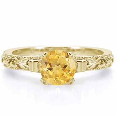 1 Carat Lotus Flower Design Citrine Engagement Ring, 14K Yellow Gold -  - EGR3900CTY