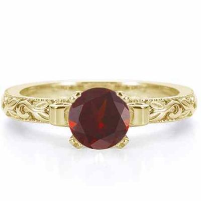 1 Carat Lotus Flower Red Garnet Engagement Ring, 14K Yellow Gold -  - EGR3900GTY