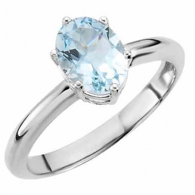 1 Carat Oval Aquamarine Solitaire Ring, 14K White Gold - - STLRG-67676 1 Carat Oval Aquamarine Solitaire Ring, 14K White Gold - - STLRG-67676