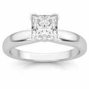 1 Carat Princess Cut Diamond Solitaire Ring, 14K White Gold