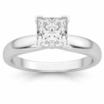1 Carat Princess Cut Diamond Solitaire Ring, 14K White Gold -  - DSR2-100
