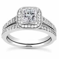 1 1/3 Carat Princess-Cut Diamond Halo Bridal Ring Set