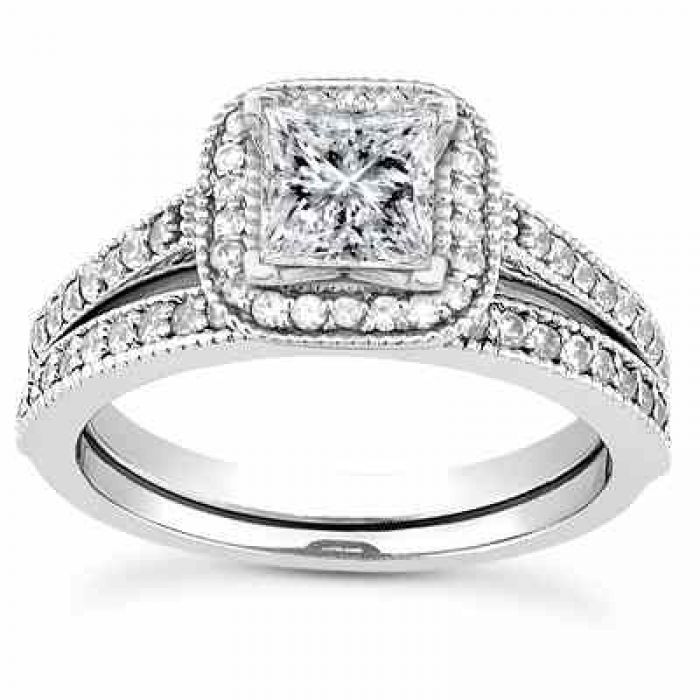  Wedding  Rings  1 1 2  Carat  Princess  Cut  Halo Engagement  