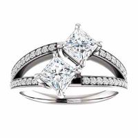 1 Carat Diamond Two Stone Engagement Ring in 14k White Gold