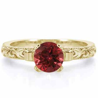 1 Carat Red Lotus Flower Ruby Engagement Ring, 14K Yellow Gold -  - EGR3900RBY