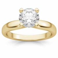 1 Carat Round Diamond Solitaire Ring, 14K Yellow Gold