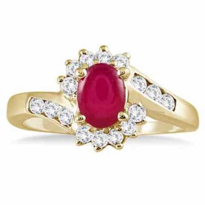 1 Carat Ruby Diamond Flower Twist Ring, 14K Gold -  - PRR50683RB