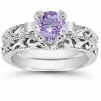 Tanzanite 1 Carat Bridal Ring Set in Sterling Silver
