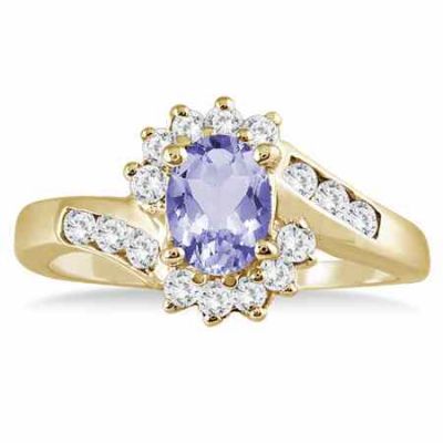 1 Carat Tanzanite Diamond Flower Twist Ring, 14K Gold -  - PRR50683TZ
