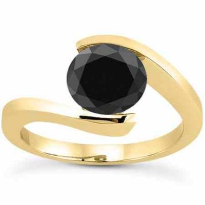 1 Carat Tension-Set Black Diamond Engagement Ring, 14K Yellow Gold -  - US-ENR7806BLKY-100
