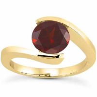 1 Carat Tension-Set Crimson Garnet Ring, 14K Yellow Gold