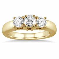 1 Carat Three Stone Diamond Ring, 10K Yellow Gold