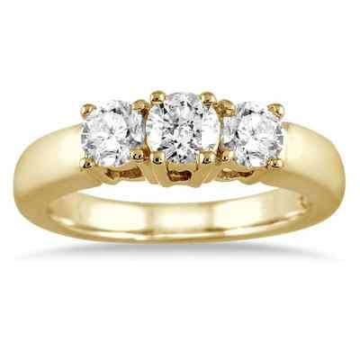 1 Carat Three Stone Diamond Ring, 10K Yellow Gold -  - RGF50664