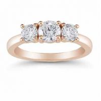 1 Carat Three Stone Diamond Ring, 14K Rose Gold