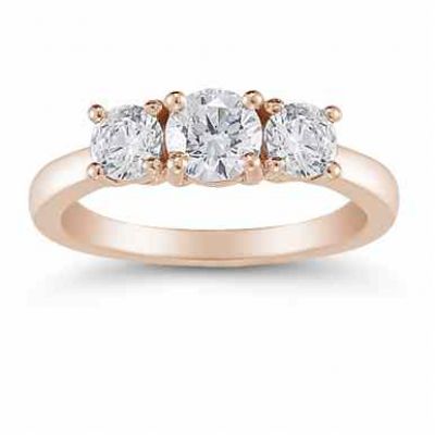 1 Carat Three Stone Diamond Ring, 14K Rose Gold -  - AOGDR-8615R