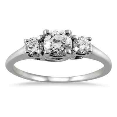 1 Carat Three Stone Diamond Ring, 14K White Gold -  - RGF50583