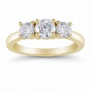 1 Carat Three Stone Diamond Ring, 14K Yellow Gold