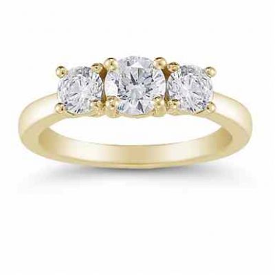 1 Carat Three Stone Diamond Ring, 14K Yellow Gold -  - AOGDR-8615Y