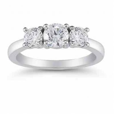 1 Carat Three Stone Diamond Ring in 14K White Gold -  - AOGDR-8615W