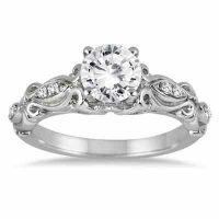 1 Carat Victorian-Style Diamond Engagement Ring in 14K White Gold