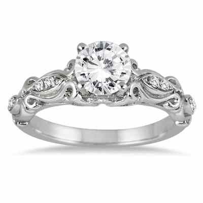 1 Carat Victorian-Style Diamond Engagement Ring in 14K White Gold -  - RGF50955