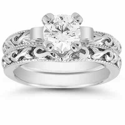 White Topaz 1 Carat Bridal Ring Set in Sterling Silver -  - EGR3900WTWSSSET