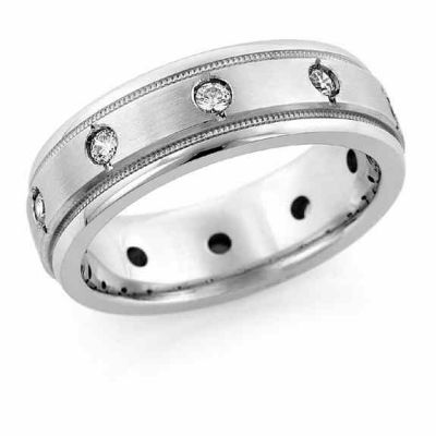10-Stone Men s Silver Wedding Band Ring -  - NDLS-305SS