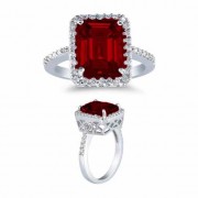 10 x 8mm Emerald-Cut Garnet and Diamond Ring, 14K White Gold
