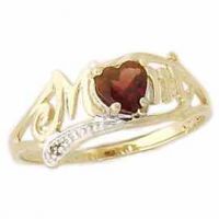 10K Gold Garnet and Diamond Heart Shaped MOM Ring