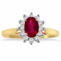 10K Gold Princess Di Ruby and Diamond Ring