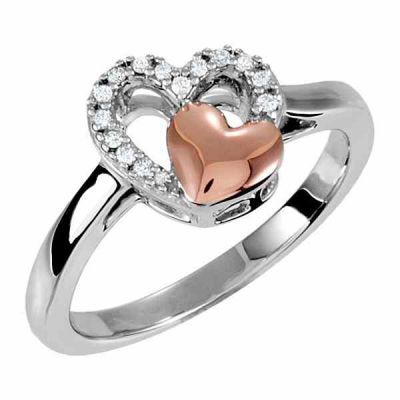 10K Rose Gold and Silver Diamond Heart Ring -  - STLRG-650079