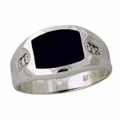 10K White Gold Diamond and Onyx Mens Ring -  - MRG4739