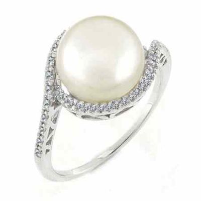 10mm Pearl Button Swirl Ring in Sterling Silver -  - MK-RB3273APD
