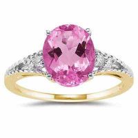 10mm x 8mm Pink Topaz and Diamond Ring, 14K Yellow Gold