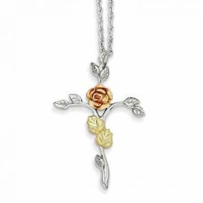 12K Rose Gold & Silver Rose of Sharon Necklace -  - QGCR-QBH162-18