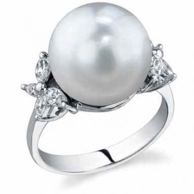 12mm South Sea Pearl & Diamond Floral Ring -  - aring11