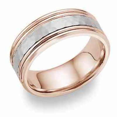 14 Karat Rose Gold Hammered Wedding Band Ring -  - ROSE-PI-QQ