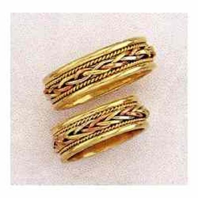 14 Karat Tri-Color Gold Braided Wedding Band Ring -  - WEDDING-BANDS-133-15