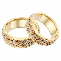 14 Karat Tri-Color Gold Braided Wedding Band Set
