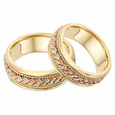14 Karat Tri-Color Gold Braided Wedding Band Set -  - WED-D-SET