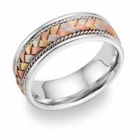 Tri-Color Braided Wedding Band in 18K White Gold
