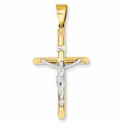 14 Karat Two-Tone Gold Crucifix Pendant -  - QGCR-K4324