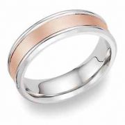 Plain Satin Wedding Band in 18K White and Rose Gold