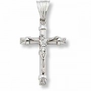 14 Karat White Gold Crucifix Pendant w/CZ Stone Accents